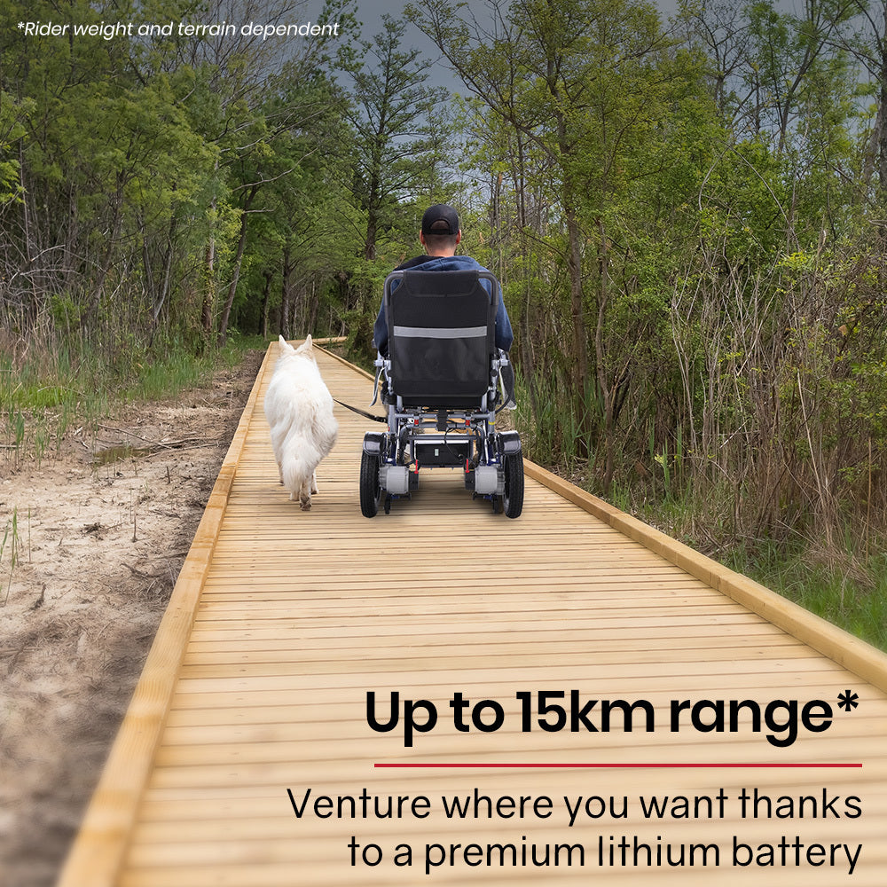 Electric Wheelchair Folding Long Range 15KM Blue