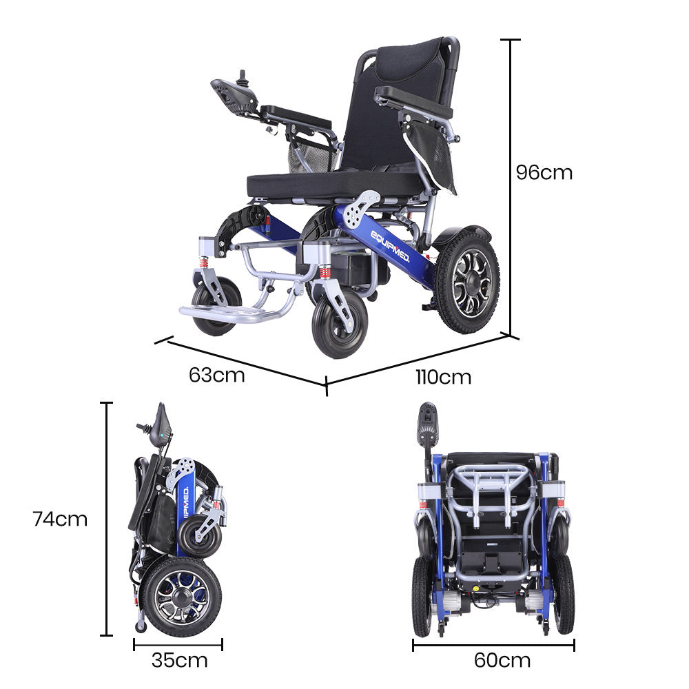 Electric Wheelchair Folding Long Range 15KM Blue
