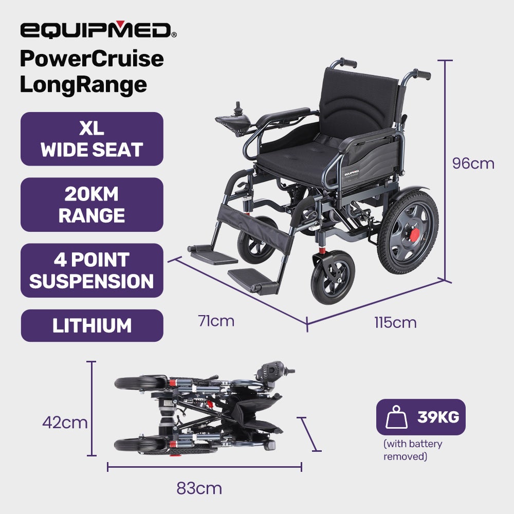 Electric Wheelchairs Folding Long Range 20KM Black