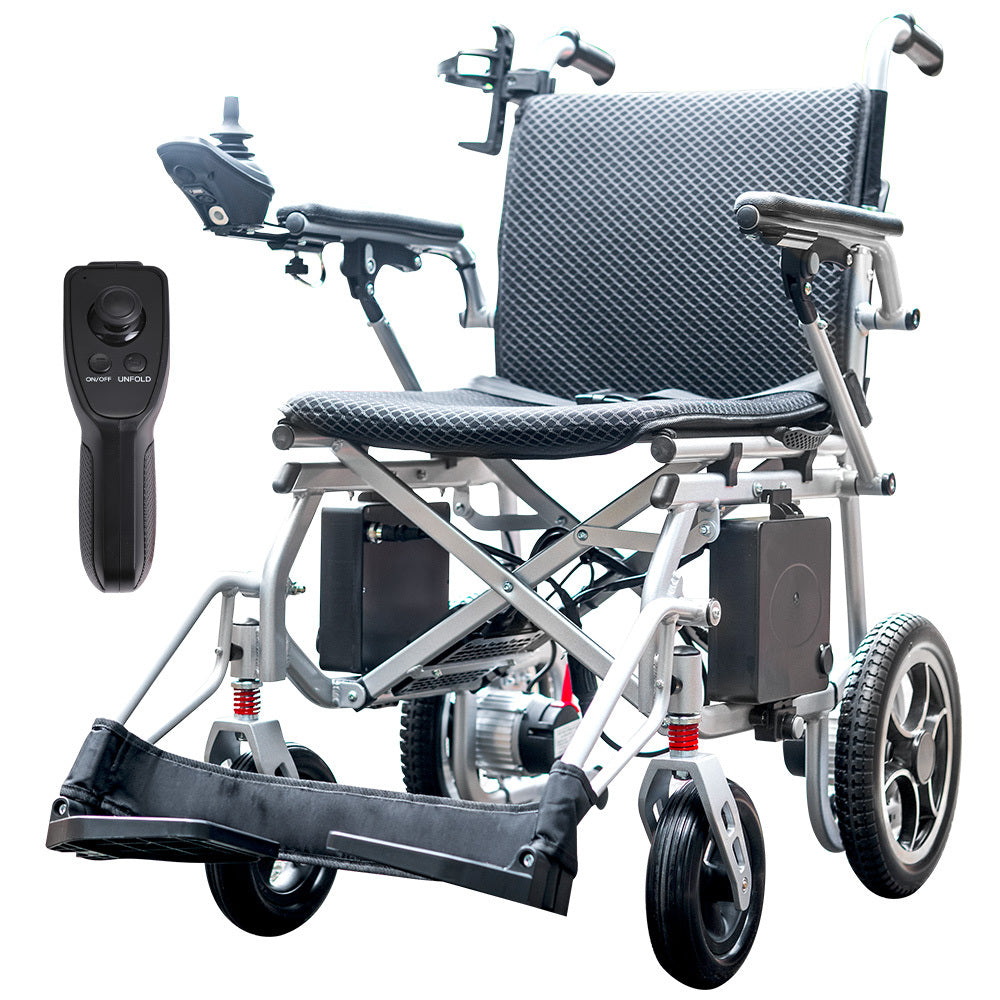 EQUIPMED Power Electric Wheelchair, Airline Approved Wheelchair, Extra Lightweight, Long Range, Lithium Batteries, Silver

The EQUIPMED Power Electric Wheelchair is the ultimate solution for mobility, with airline approval and extra lightweight design. Featuring long-range lithium batteries, it allows you to stay on-the-go for even longer. Efficient and sleek in silver, it's the perfect choice for those seeking both convenience and style.