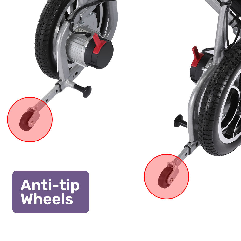 EQUIPMED Power Electric Wheelchair, Airline Approved Wheelchair, Extra Lightweight, Long Range, Lithium Batteries, Silver

The EQUIPMED Power Electric Wheelchair is the ultimate solution for mobility, with airline approval and extra lightweight design. Featuring long-range lithium batteries, it allows you to stay on-the-go for even longer. Efficient and sleek in silver, it's the perfect choice for those seeking both convenience and style.