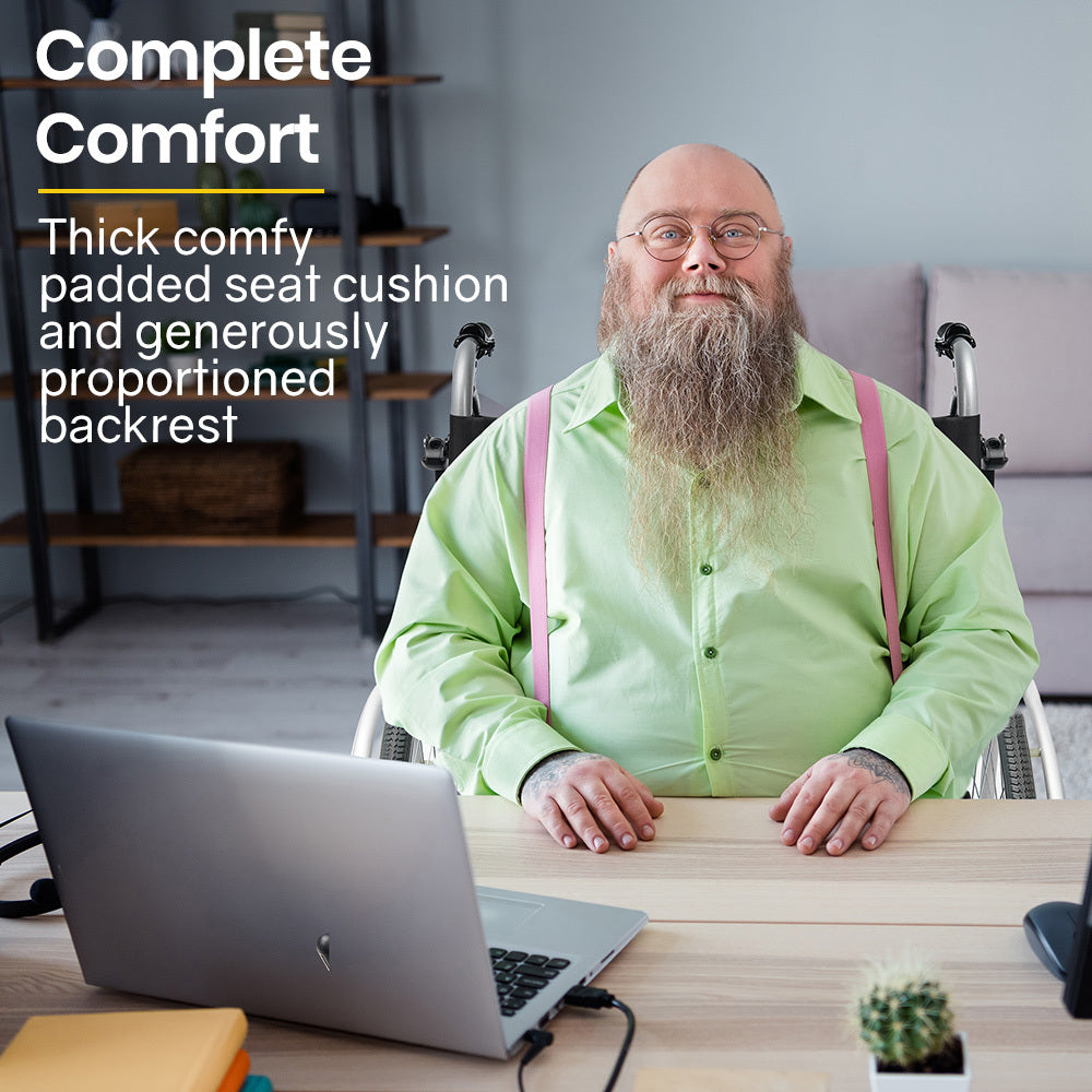 EQUIPMED Extra-Wide Folding Wheelchair, Aluminium Frame, 150kg Capacity, 24 Inch Wheels, Park Brakes, Black

The EQUIPMED Extra-Wide Folding Wheelchair offers a sturdy and lightweight aluminium frame, with a generous 150kg weight capacity and 24-inch wheels for effortless maneuvering. Its park brakes provide added safety and stability. Foldable for easy transport. The perfect solution for those seeking comfort and independence.