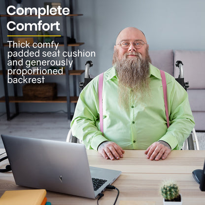 EQUIPMED Extra-Wide Folding Wheelchair, Aluminium Frame, 150kg Capacity, 24 Inch Wheels, Park Brakes, Black

The EQUIPMED Extra-Wide Folding Wheelchair offers a sturdy and lightweight aluminium frame, with a generous 150kg weight capacity and 24-inch wheels for effortless maneuvering. Its park brakes provide added safety and stability. Foldable for easy transport. The perfect solution for those seeking comfort and independence.