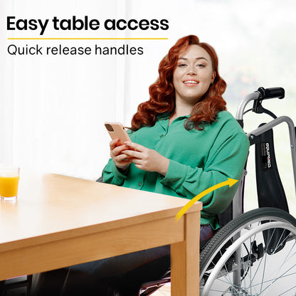 EQUIPMED Extra-Wide Folding Wheelchair, Aluminium Frame, 150kg Capacity, 24 Inch Wheels, Park Brakes, Black

The EQUIPMED Extra-Wide Folding Wheelchair offers a sturdy and lightweight aluminium frame, with a generous 150kg weight capacity and 24-inch wheels for effortless maneuvering. Its park brakes provide added safety and stability. Foldable for easy transport. The perfect solution for those seeking comfort and independence.