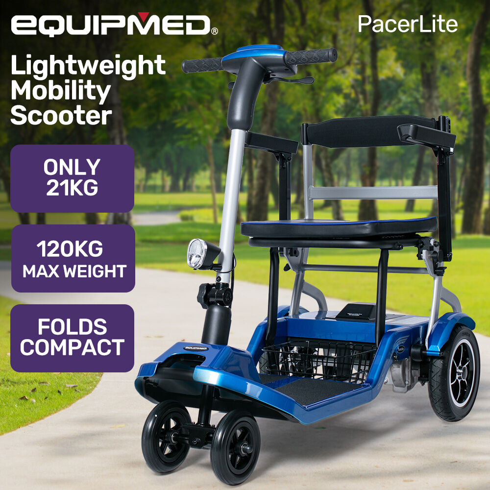 Electric Mobility Scooter Long Range, Brushless Motor, Portable, Blue

The Electric Mobility Scooter offers a long range, brushless motor for efficient and reliable transportation. Its portable design makes it perfect for on-the-go use. Enjoy the convenience and mobility of this sleek blue scooter.

The Equipmed PacerLite Lightweight Mobility Scooter i