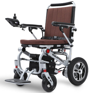 EQUIPMED Ultra-Light Power Wheelchair, Tight Turning Electric Motorised Wheel Chair, Folding, ARTG Certified, Aluminium Frame, Lithium Battery, Brown