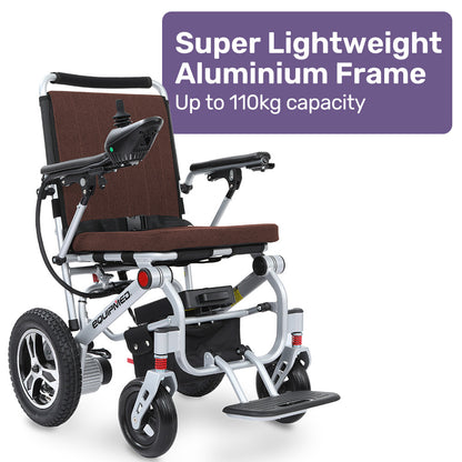 EQUIPMED Ultra-Light Power Wheelchair, Tight Turning Electric Motorised Wheel Chair, Folding, ARTG Certified, Aluminium Frame, Lithium Battery, Brown