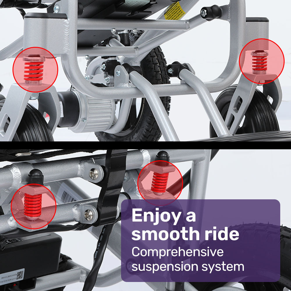 EQUIPMED Ultra-Light Power Wheelchair, Tight Turning Electric Motorised Wheel Chair, Folding, ARTG Certified, Aluminium Frame, Lithium Battery, Brown