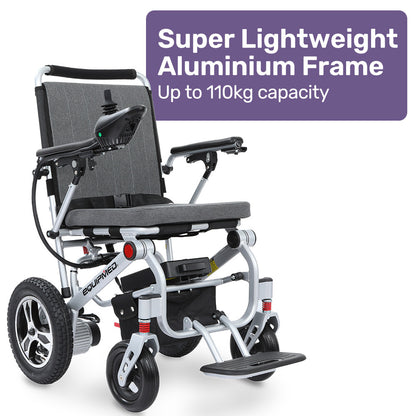 EQUIPMED Ultra-Light Power Wheelchair, Tight Turning Electric Motorised Wheel Chair, Folding, ARTG Certified, Aluminium Frame, Lithium Battery, Grey