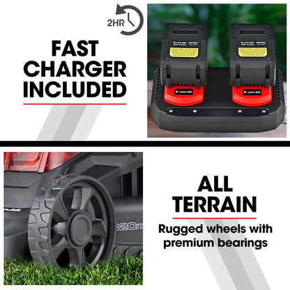 BAUMR-AG 450CX 40V SYNC Cordless Lawn Mower Kit, Fast Charger, 2 x 4Ah Battery, 320mm Grass Cutting Path