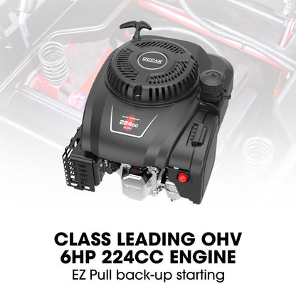 BAUMR-AG 24" Ride On Lawn Mower, Lithium Electric Start System, 6HP 224cc, 5 Cut Heights, Catcher and Mulch Kit