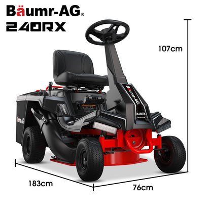 BAUMR-AG 24" Ride On Lawn Mower, Lithium Electric Start System, 6HP 224cc, 5 Cut Heights, Catcher and Mulch Kit