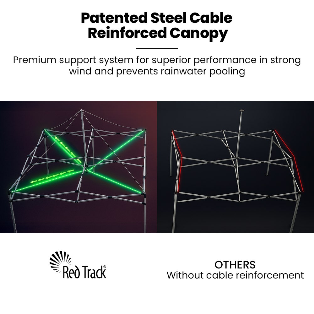 RED TRACK 3x3m Premium Pop Up Gazebo Marquee, Patented Steel Cable Canopy Support System, Wheeled Carry Bag, Side Walls, UV Block, Reinforced Frame, Blue
