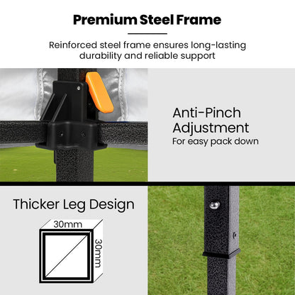 RED TRACK 3x3m Premium Pop Up Gazebo Marquee, Patented Steel Cable Canopy Support System, Wheeled Carry Bag, Side Walls, UV Block, Reinforced Frame, Blue