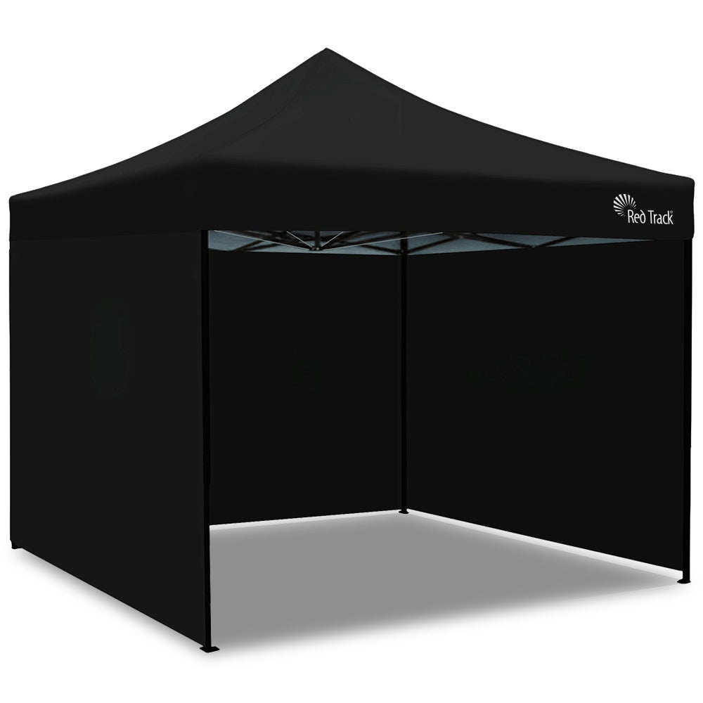 RED TRACK 3x3m Premium Pop Up Gazebo Marquee, Patented Steel Cable Canopy Support System, Wheeled Carry Bag, Side Walls, UV Block, Reinforced Frame, Black