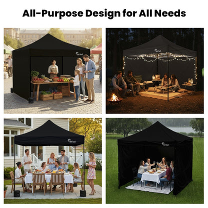 RED TRACK 3x3m Premium Pop Up Gazebo Marquee, Patented Steel Cable Canopy Support System, Wheeled Carry Bag, Side Walls, UV Block, Reinforced Frame, Black