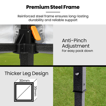 RED TRACK 3x3m Premium Pop Up Gazebo Marquee, Patented Steel Cable Canopy Support System, Wheeled Carry Bag, Side Walls, UV Block, Reinforced Frame, White