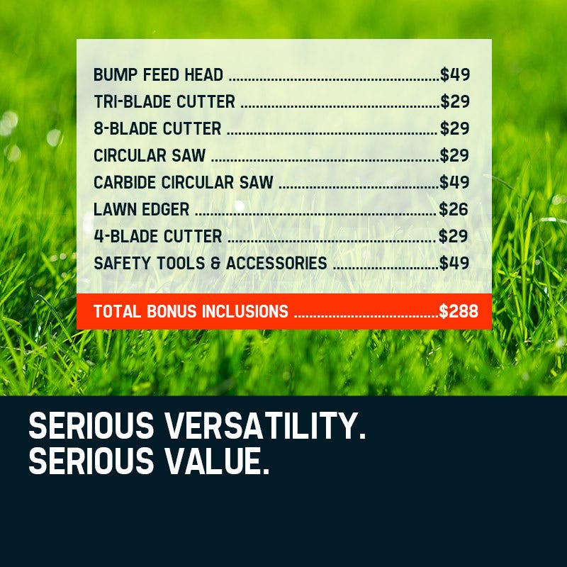 MTM 62cc 7in1 Brush Cutter Garden Multi-Tool , Pole Hedge & Line Trimmer, Bullhorn Handle, 12" Tree Trimming Pruning