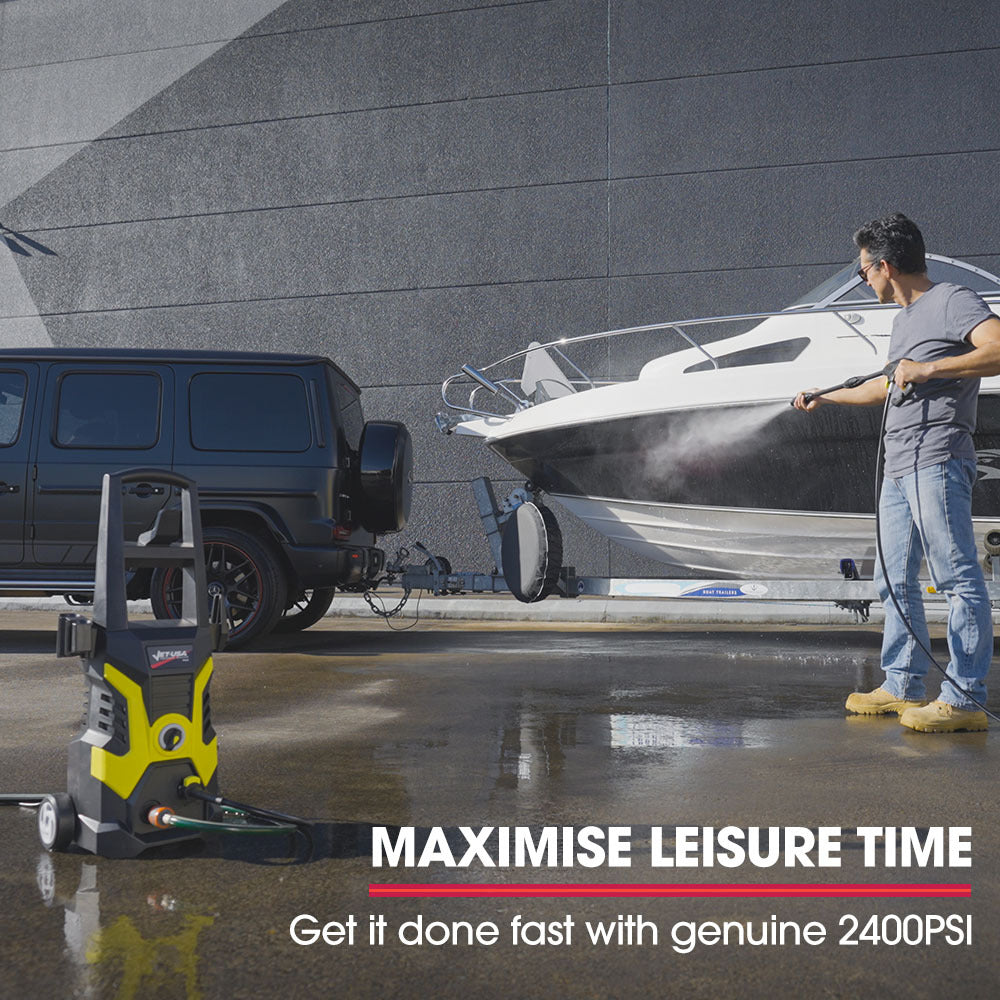 JET-USA RX530 Electric High Pressure Washer, 2400PSI 3 Nozzles, Brush Head Cleaner, Detergent Bottle