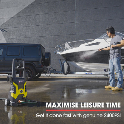 JET-USA RX530 Electric High Pressure Washer, 2400PSI 3 Nozzles, Brush Head Cleaner, Detergent Bottle