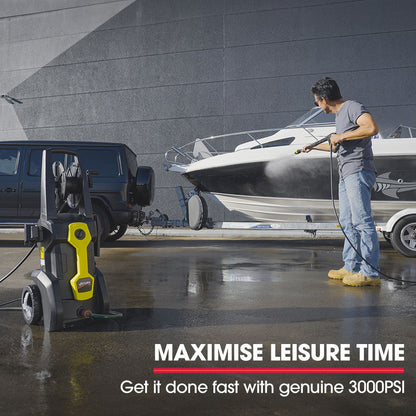 JET-USA RW545 Electric High Pressure Washer, 3000PSI Water Cooled Motor, 2 Nozzles, Brush Head, Deck Cleaner, Detergent Bottle