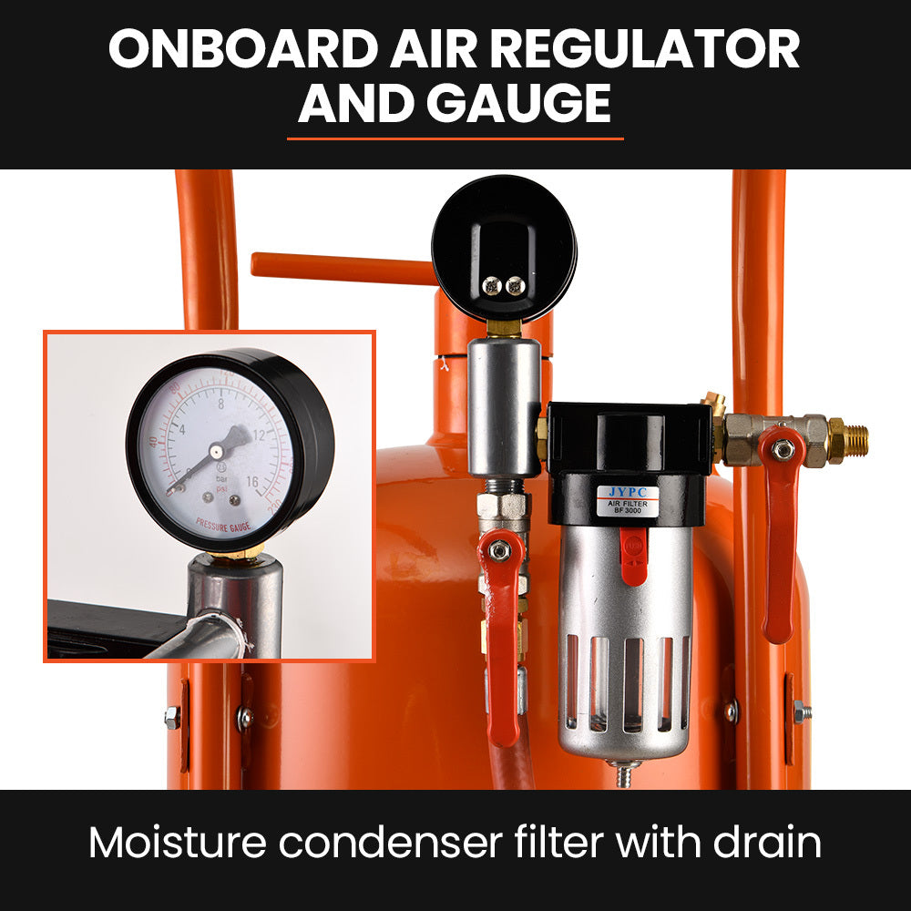 38L Sandblasting Tank, Pressurised Design with Sandblast Gun Set with Hose