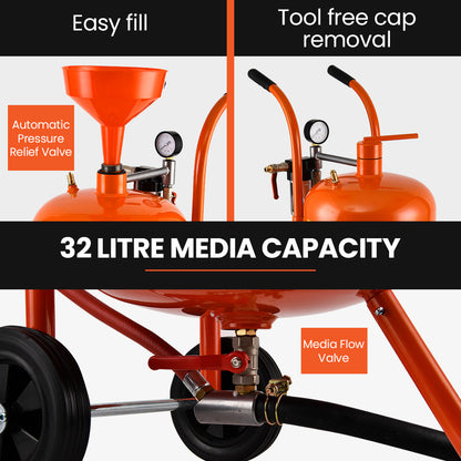 38L Sandblasting Tank, Pressurised Design with Sandblast Gun Set with Hose