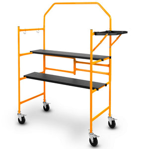 BAUMR-AG Mobile Scaffold Platform, 226kg Load, Steel Frame, Dual Height, Folding for easy Transport and Storage, Locking Castors, Tool Tray