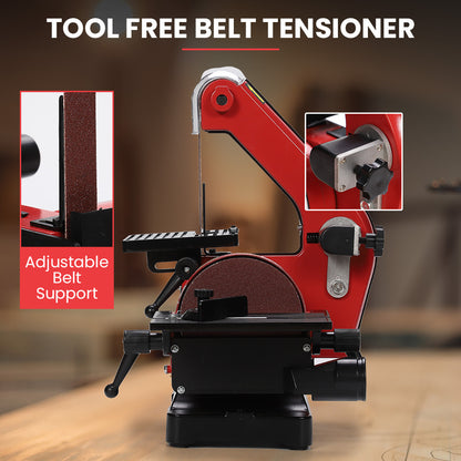 Bench Vertical Belt Sander and Disc Combo, 25mm Linisher, 125mm Sanding Disc, Brushless Motor, Dust Collection Ports