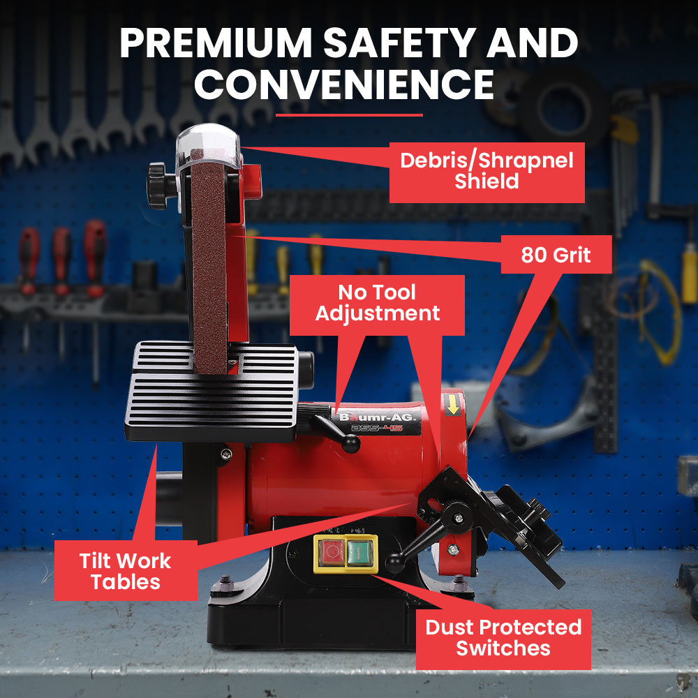 Bench Vertical Belt Sander and Disc Combo, 25mm Linisher, 125mm Sanding Disc, Brushless Motor, Dust Collection Ports