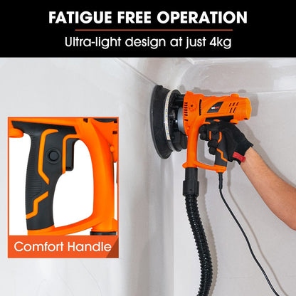 180mm 850W Handheld Drywall Sander, Electric Dry Wall Sanding Machine, with Automatic Vacuum System, LED Worklight, 6x Sanding Discs