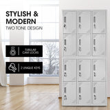 FORTIA 12 Doors Locker Cabinet Metal Storage Gym Home Office School - Light Grey