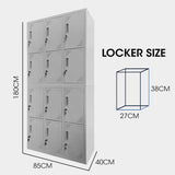 FORTIA 12 Doors Locker Cabinet Metal Storage Gym Home Office School - Light Grey