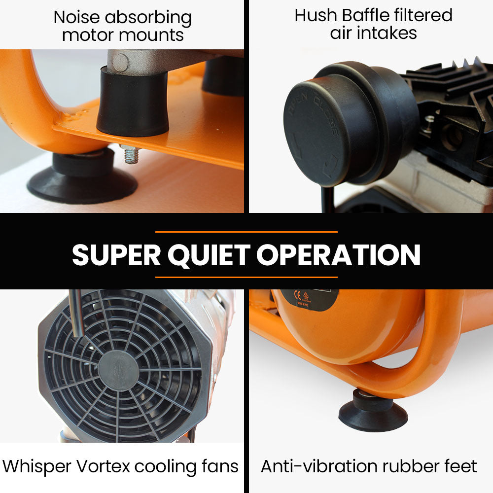 1.5HP 6L Silent Oil-Free Portable Electric Air Compressor, for Airtools, Tyre Inflation