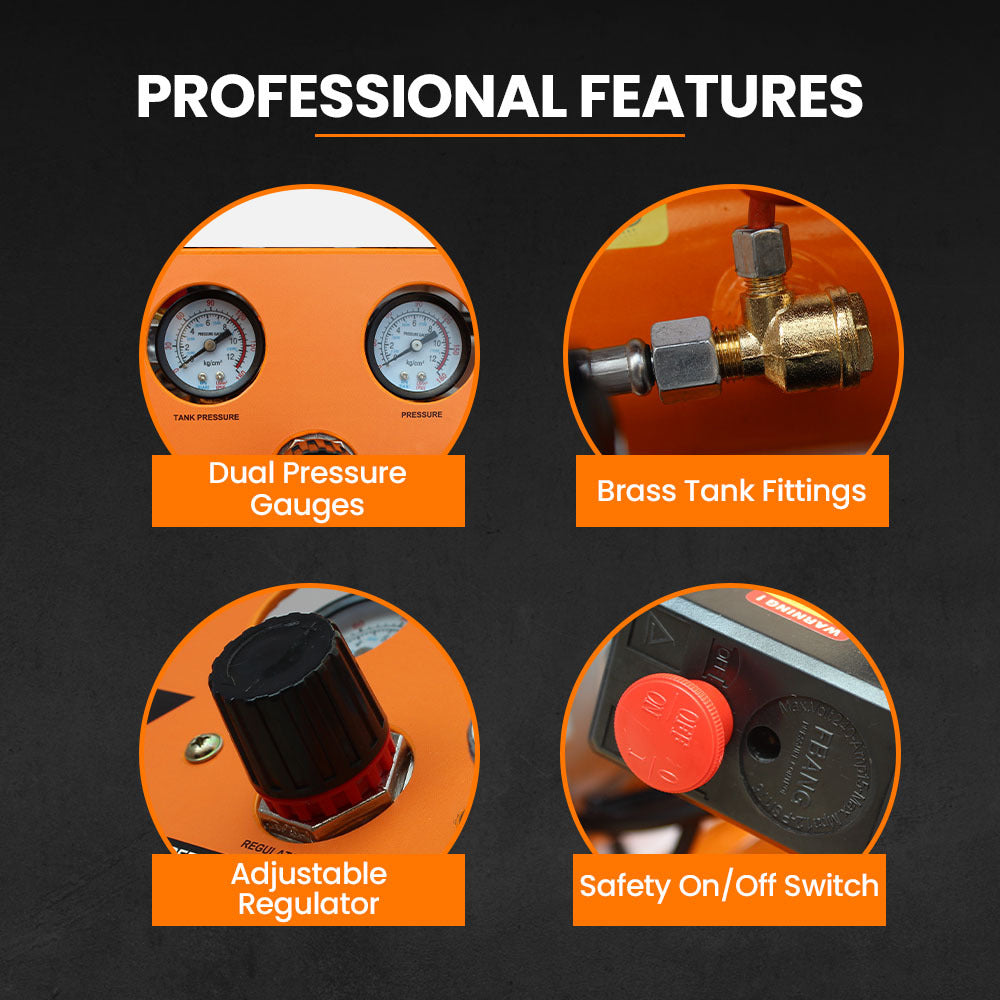 1.5HP 6L Silent Oil-Free Portable Electric Air Compressor, for Airtools, Tyre Inflation