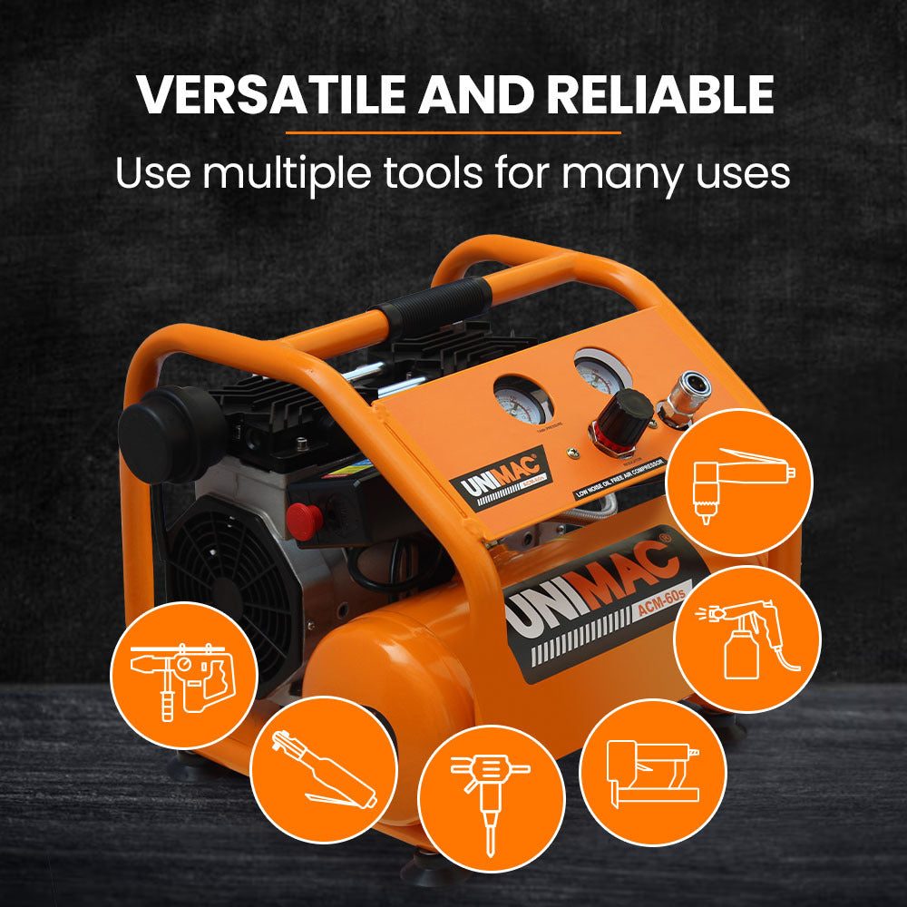 1.5HP 6L Silent Oil-Free Portable Electric Air Compressor, for Airtools, Tyre Inflation