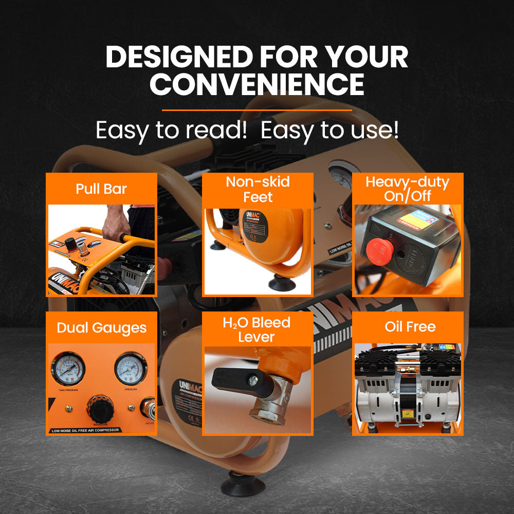 1.5HP 6L Silent Oil-Free Portable Electric Air Compressor, for Airtools, Tyre Inflation