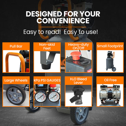 2HP 50L Silent Oil-Free Portable Electric Air Compressor, Vertical, for Airtools, Tyre Inflation