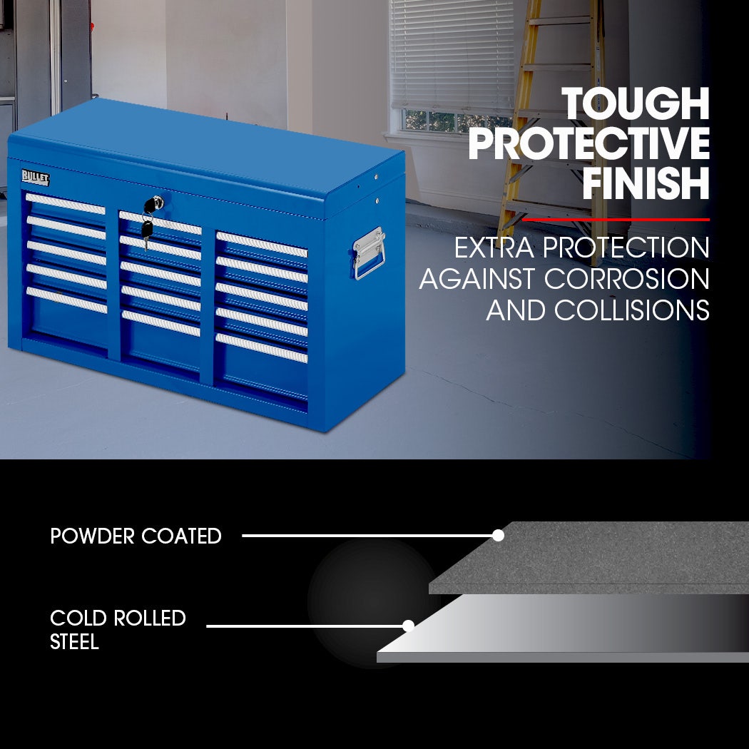 BULLET 9 Drawer Tool Box Chest, Organiser Mechanic Garage Storage Toolbox Set - Blue