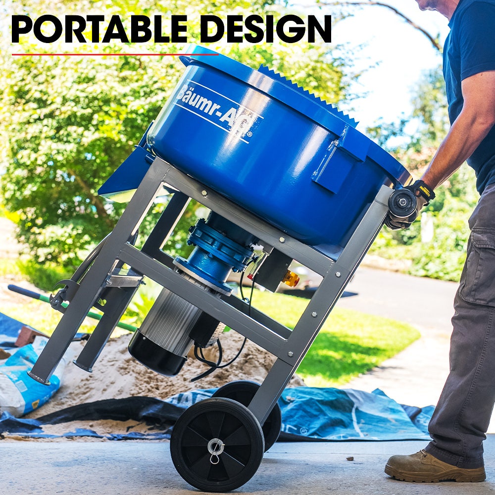 BAUMR-AG 120L Forced Action Pan Mixer, 1500W Electric Direct Drive Motor, Heavy-Duty Frame, for Mortar Screed Resin Cement, 10 Inch Solid Rubber Wheels