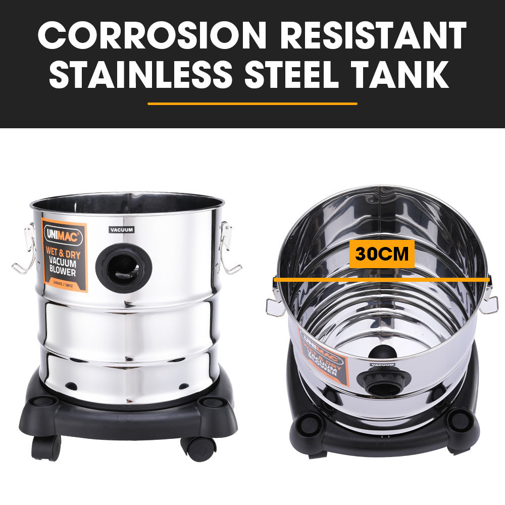 Stainless steel tank with 'Corrosion Resistant Stainless Steel Tank' text and '30CM' measurement.