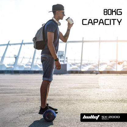 BULLET SX-2000 Hoverboard Scooter, 500W Brushless, Superior Self Balancing System, UL Certified, LED Lights, Blue Galaxy