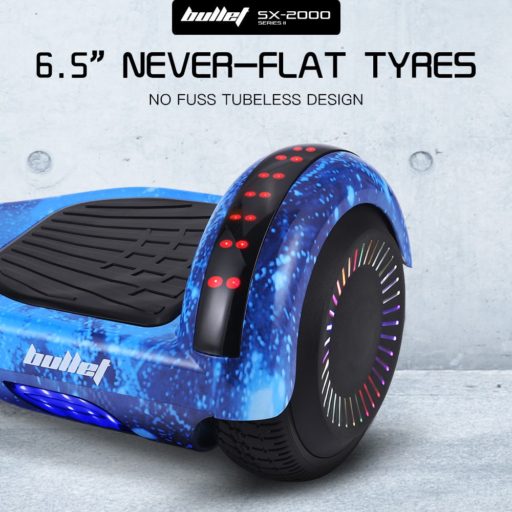 BULLET SX-2000 Hoverboard Scooter, 500W Brushless, Superior Self Balancing System, UL Certified, LED Lights, Blue Galaxy