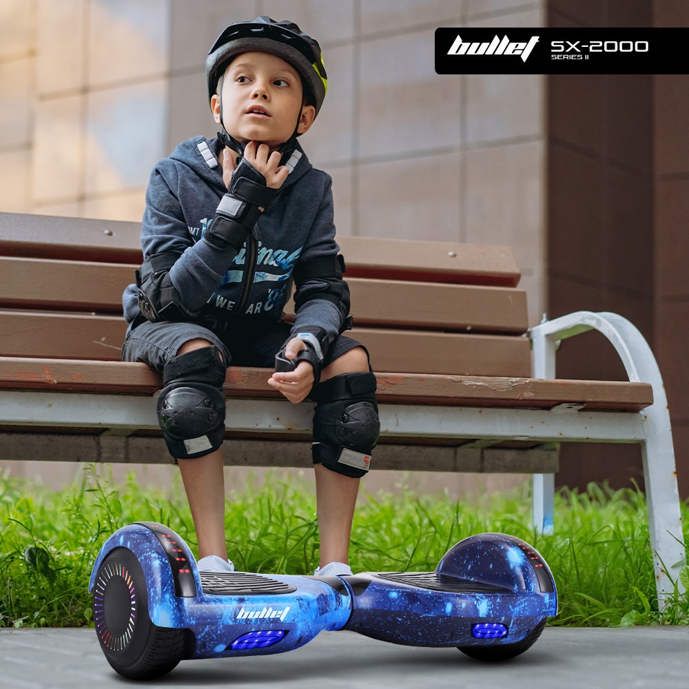 BULLET SX-2000 Hoverboard Scooter, 500W Brushless, Superior Self Balancing System, UL Certified, LED Lights, Blue Galaxy