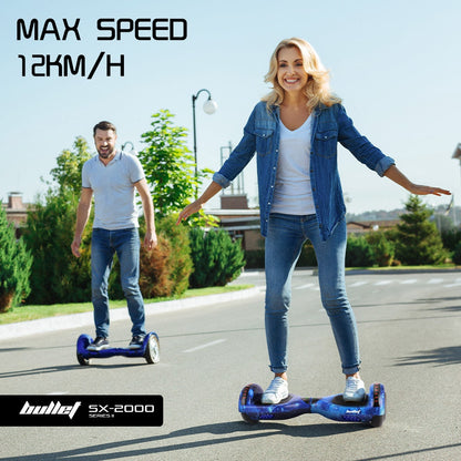 BULLET SX-2000 Hoverboard Scooter, 500W Brushless, Superior Self Balancing System, UL Certified, LED Lights, Blue Galaxy