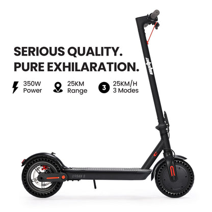 ALPHA Urban 8 Electric Scooter, Suspension, 25km Range, 8.5-Inch Wheels, Brushless Motor, Motorised Commuter eScooter for Adults, Black

The ALPHA Urban 8 Electric Scooter is a reliable and efficient choice for daily commuters. With its suspension, 25km range, and 8.5-inch wheels, it offers a smooth and comfortable ride. The brushless motor ensures long-lasting performance, making it the perfect electric scooter for adults. Available in black.