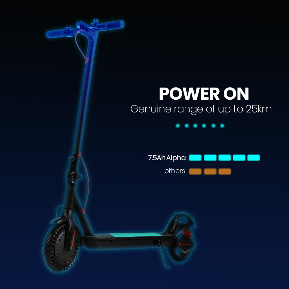 ALPHA Urban 8 Electric Scooter, Suspension, 25km Range, 8.5-Inch Wheels, Brushless Motor, Motorised Commuter eScooter for Adults, Black

The ALPHA Urban 8 Electric Scooter is a reliable and efficient choice for daily commuters. With its suspension, 25km range, and 8.5-inch wheels, it offers a smooth and comfortable ride. The brushless motor ensures long-lasting performance, making it the perfect electric scooter for adults. Available in black.
