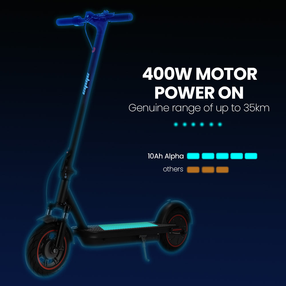ALPHA Urban 10 Electric Scooter, 35km/h, Suspension, 35km Range, 10-Inch Wheels, Brushless Motor, Free APP, Motorised Commuter eScooter for Adults, Grey