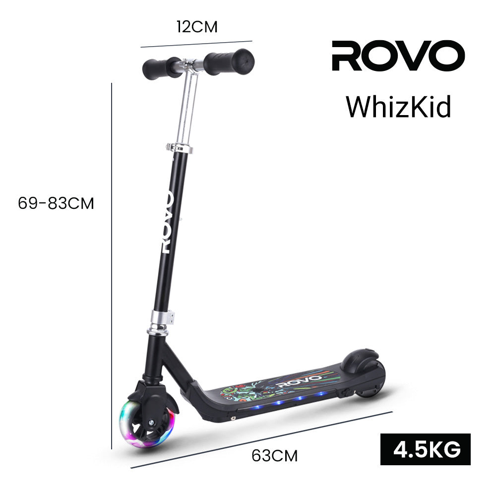 ROVO KIDS WhizKid Electric Scooter, Ages 5-11, Adjustable Height, Lithium Battery, Brushless Motor, Black