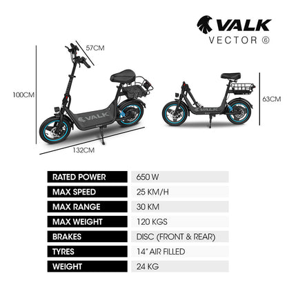 VALK Electric Scooter with Seat 30km Range Disc brakes 14" Tyres